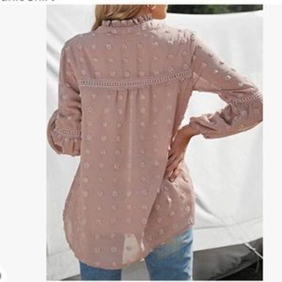 V Neck Swiss Dot Tunic Blouse - Picture 2 of 6